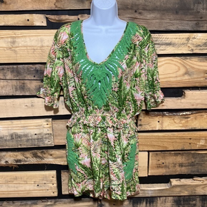 Anthropologie Gypsy Queen Tropical Palm Romper‎ Size Medium/Large